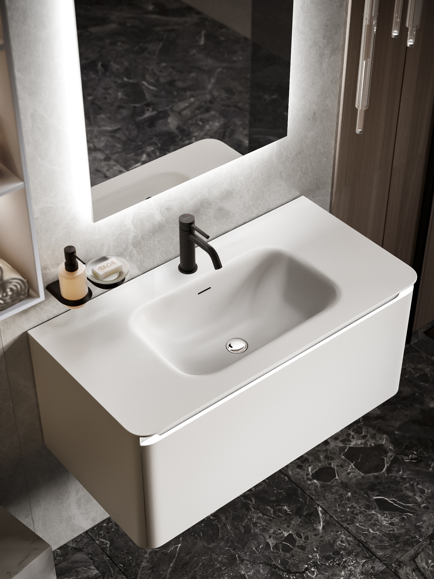 FWB110900WY, Grace, 90 см, встраиваемая, искуственный камень, Белая матовая