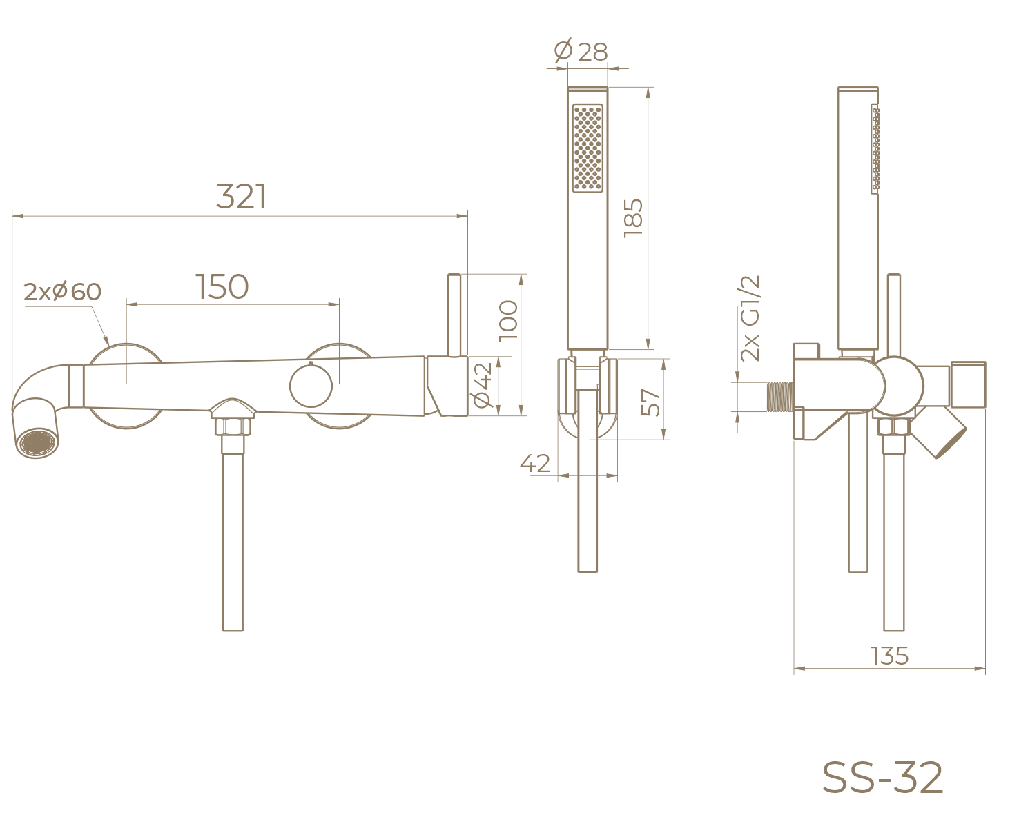 Смеситель для ванны с душем SS-32/RB