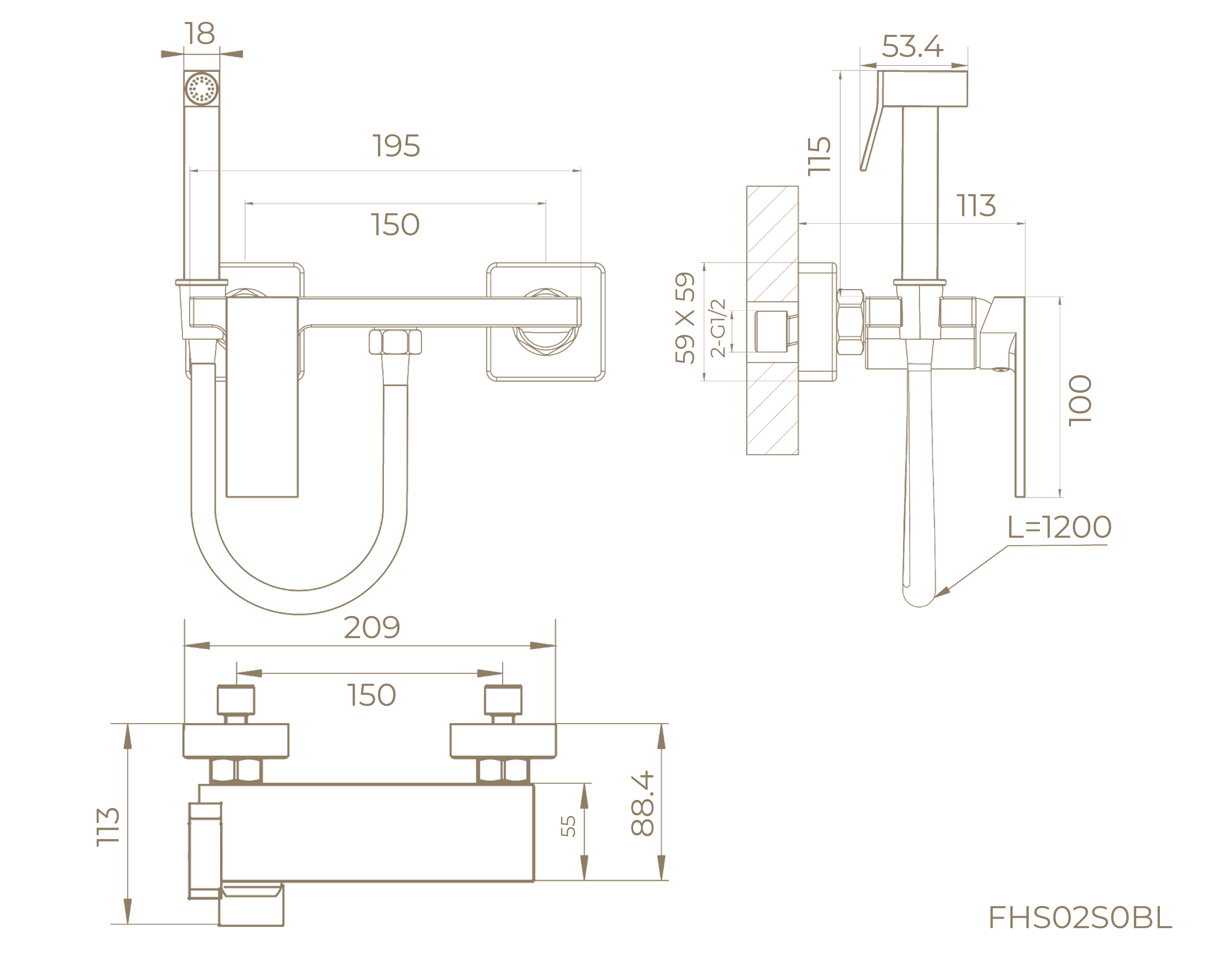 Смеситель с гигиеническим душем FHS02S0BL