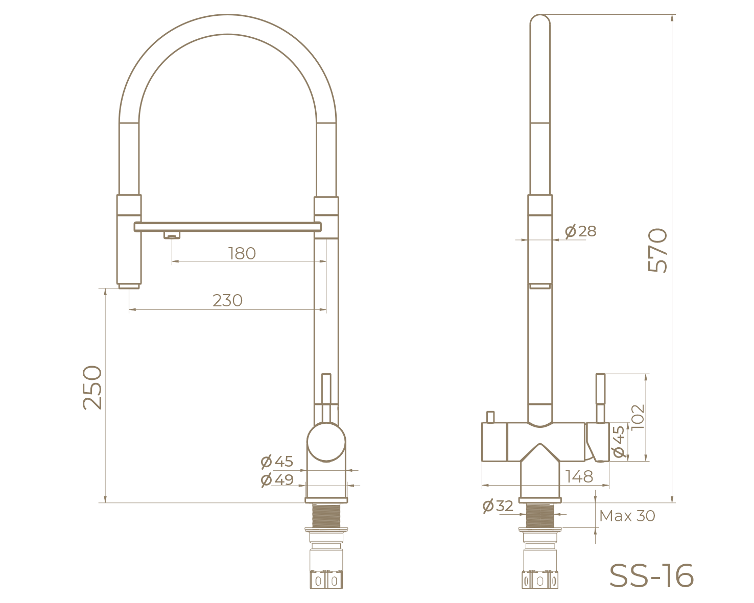 Смеситель для кухни с каналом для питьевой воды SS-16/BL