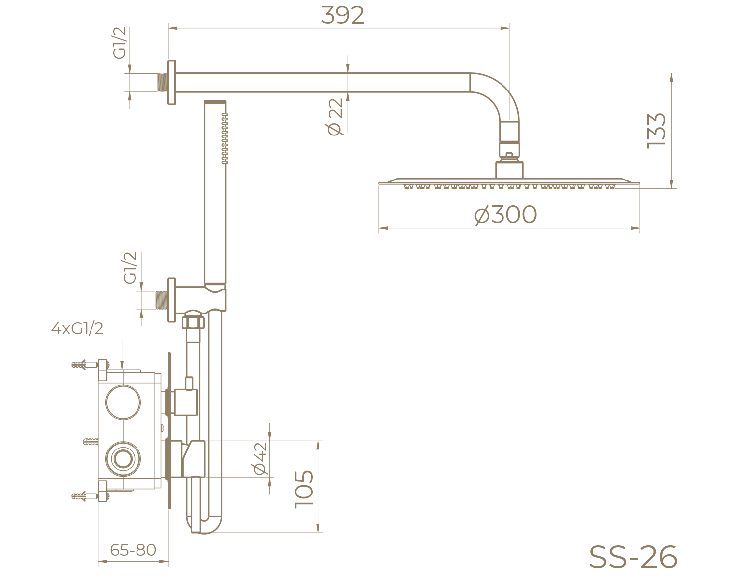Комплект душевой KNOTLOR Встраиваемая душевая система SS-26/RB