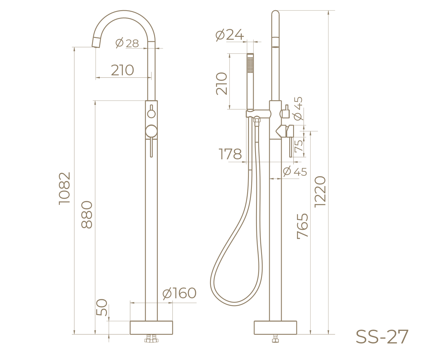 Напольный смеситель для ванны SS-27/RB
