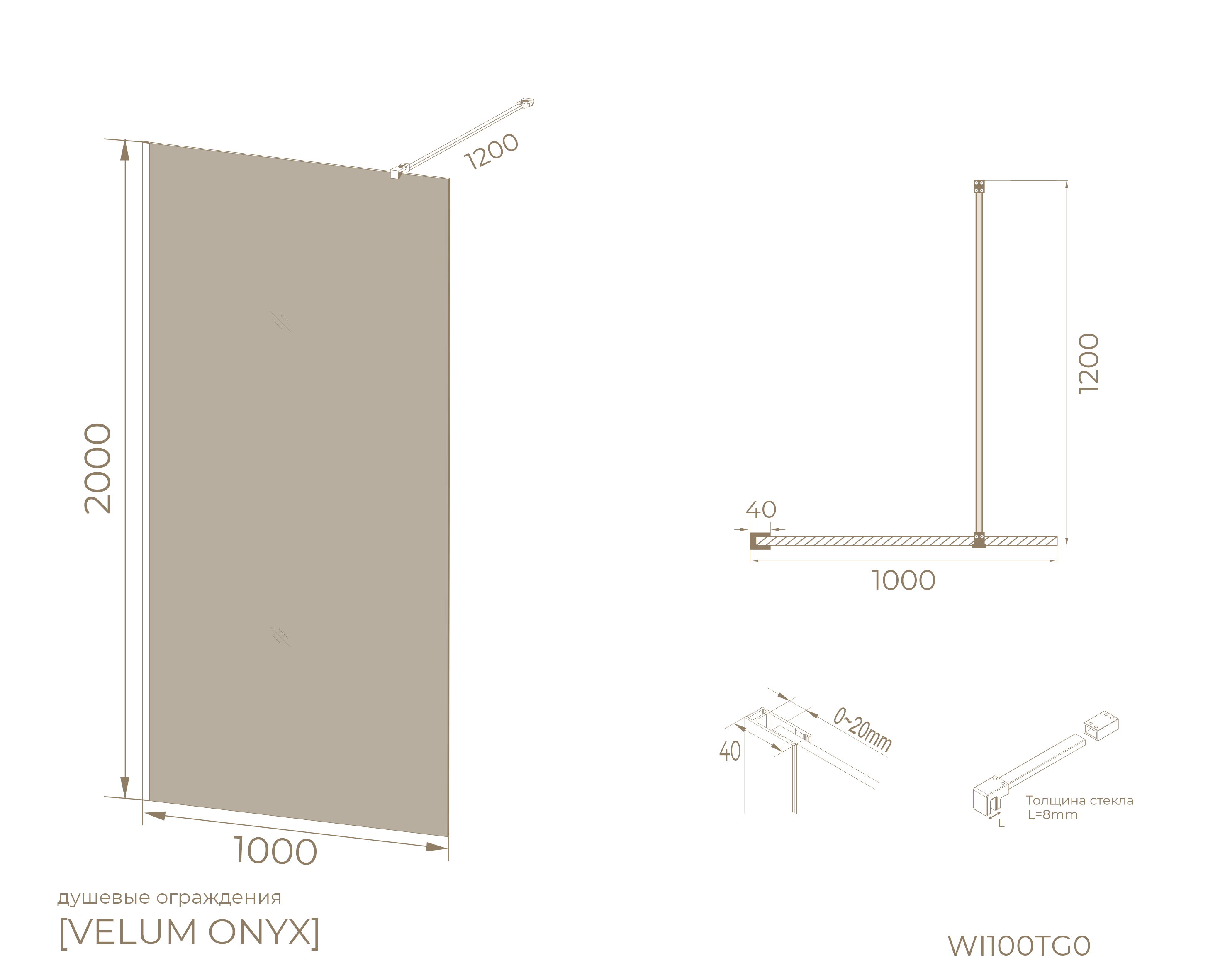 Перегородка душевая Walk In WI100TG0BL
