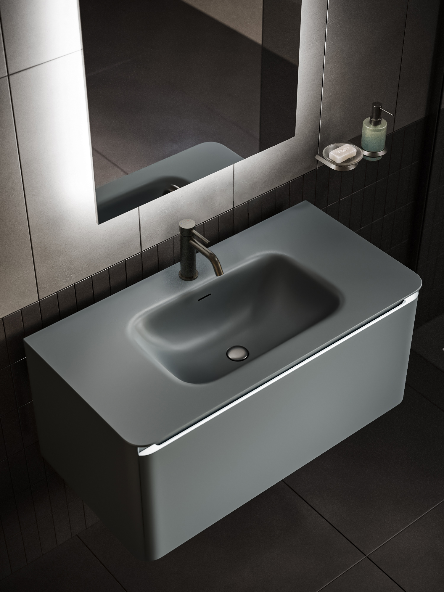 FWB110900GRM, Grace, 90 см, встраиваемая, искуственный камень, Графит матовый