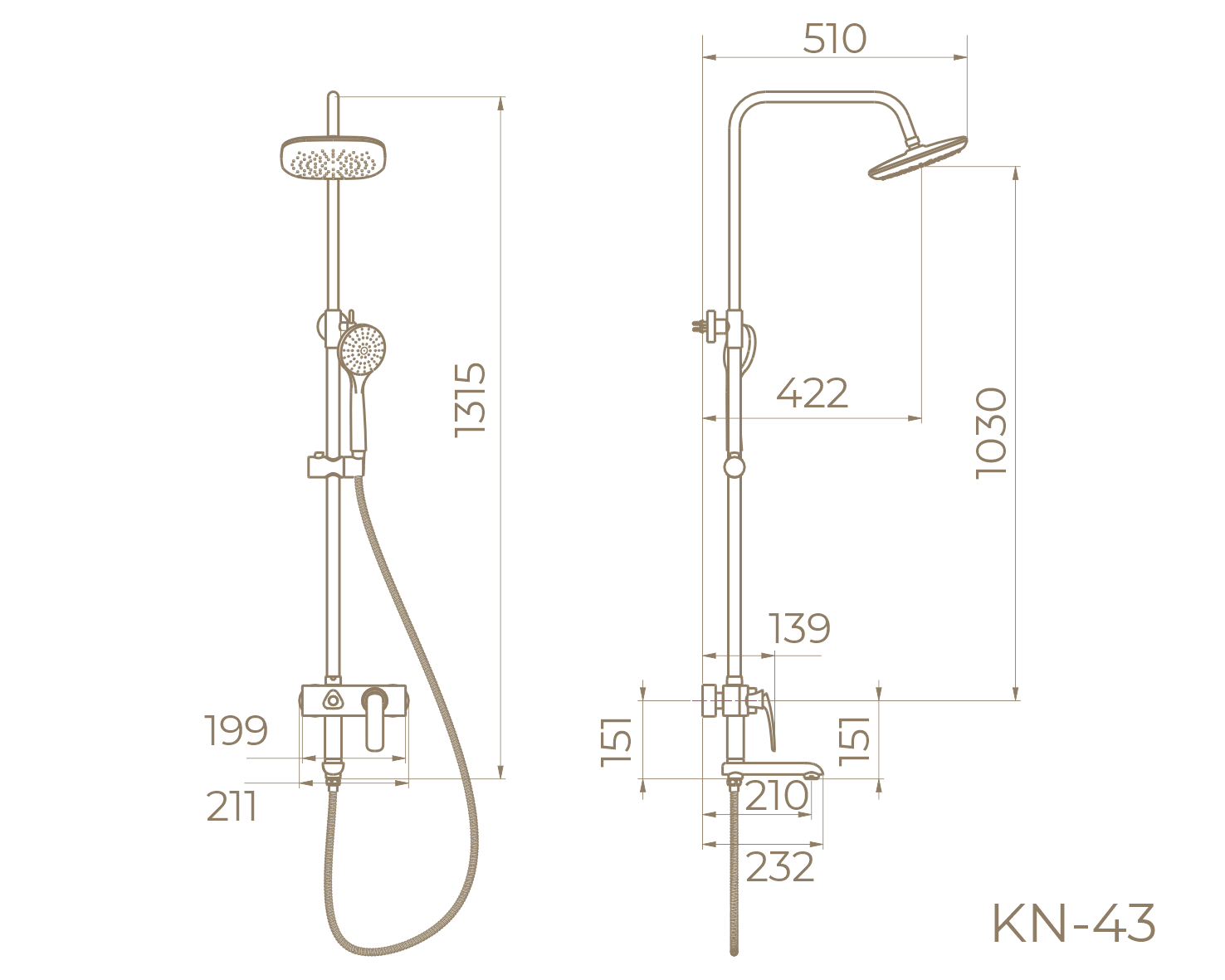 Душевая система с верхним тропическим душем KN-43
