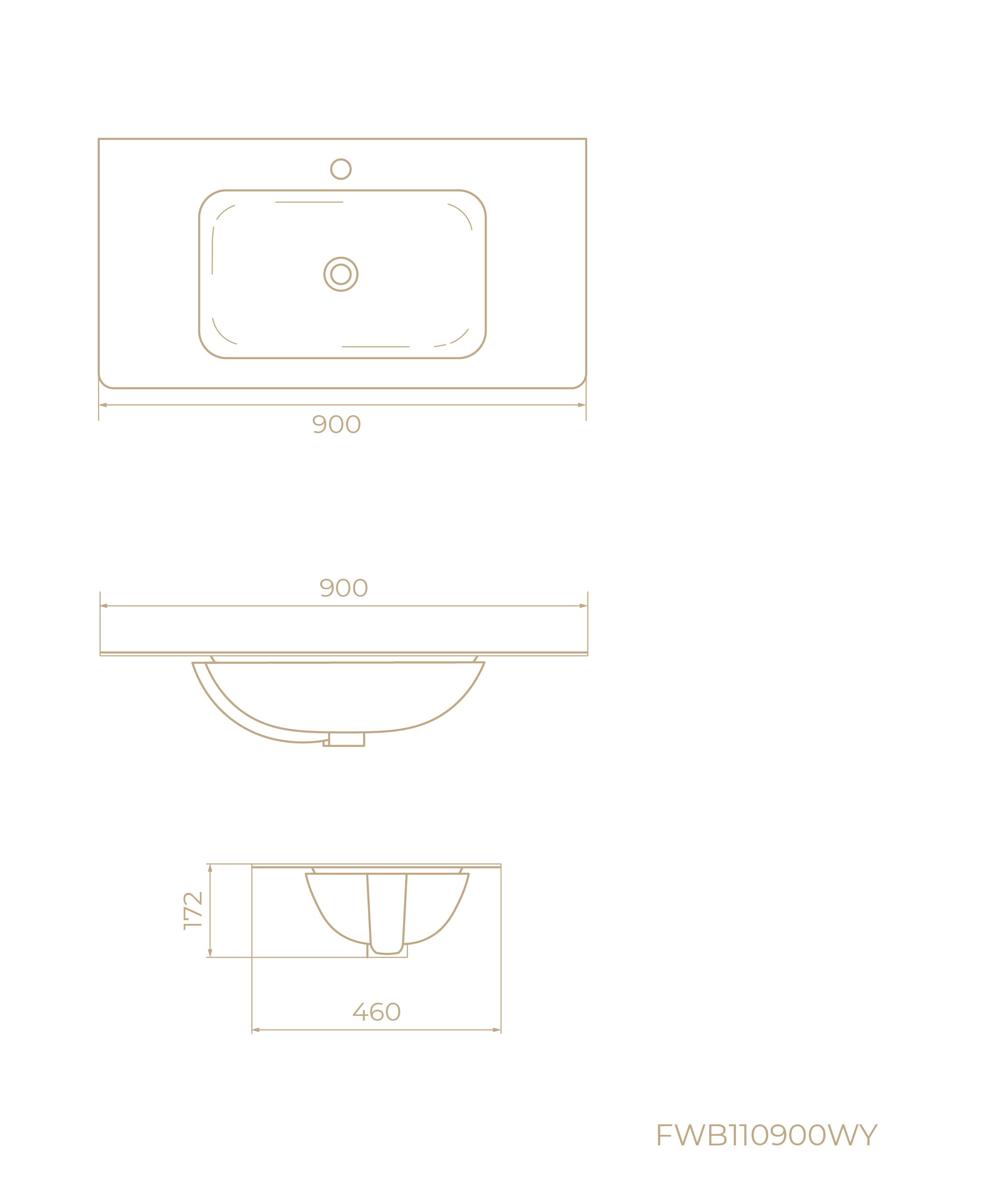 FWB110900WY, Grace, 90 см, встраиваемая, искуственный камень, Белая матовая
