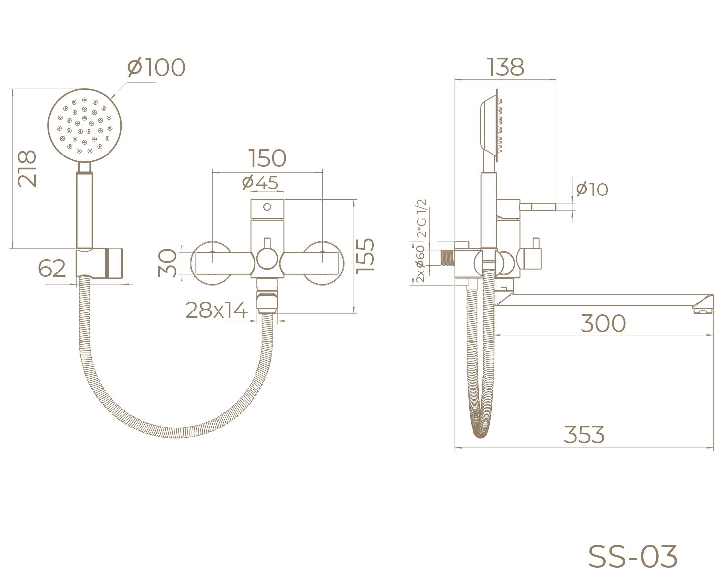 Смеситель для ванны с душем SS-03