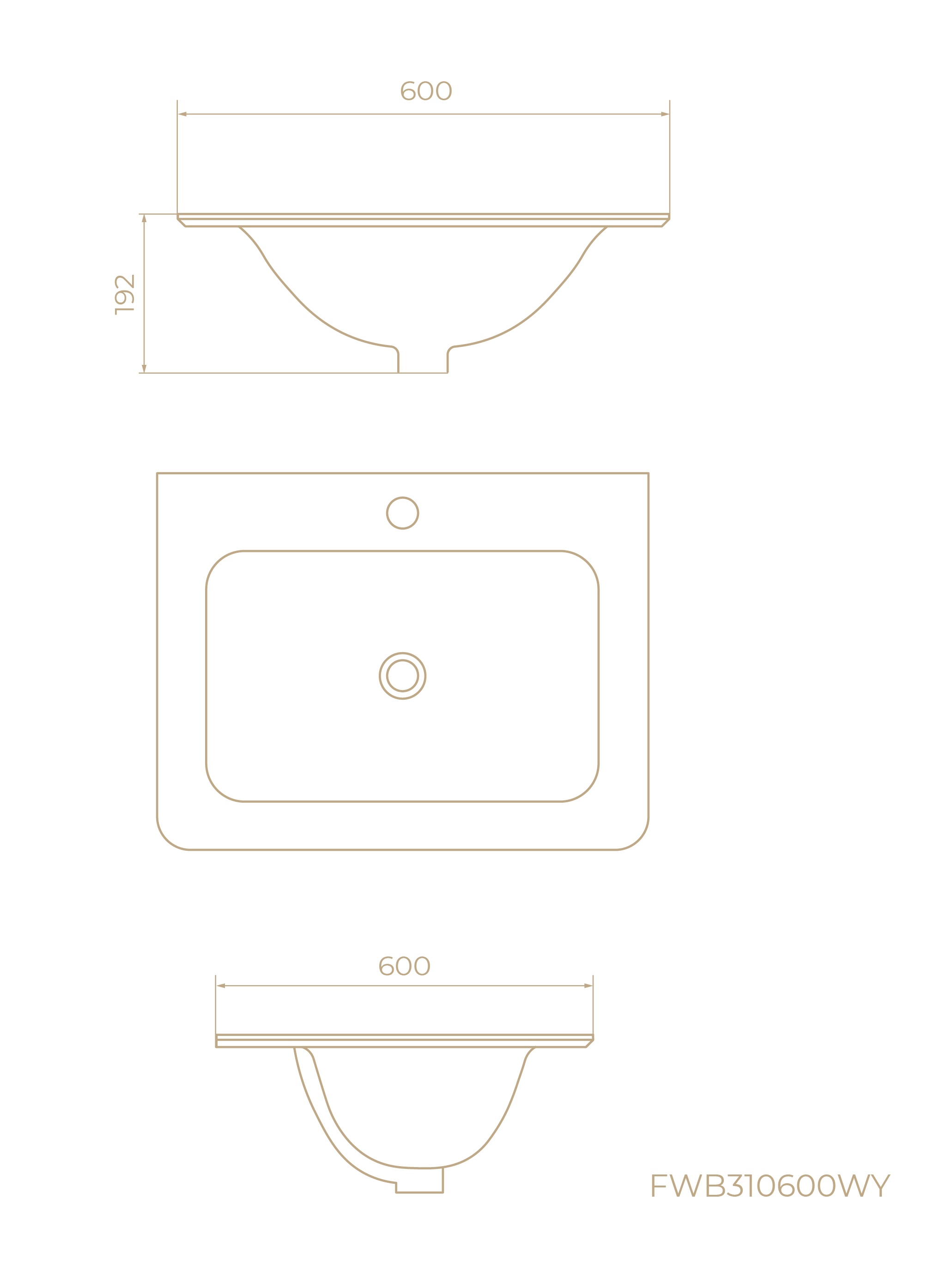 FWB310600WY, Bloom, 60 см, встраиваемая, искуственный камень, Белая матовая