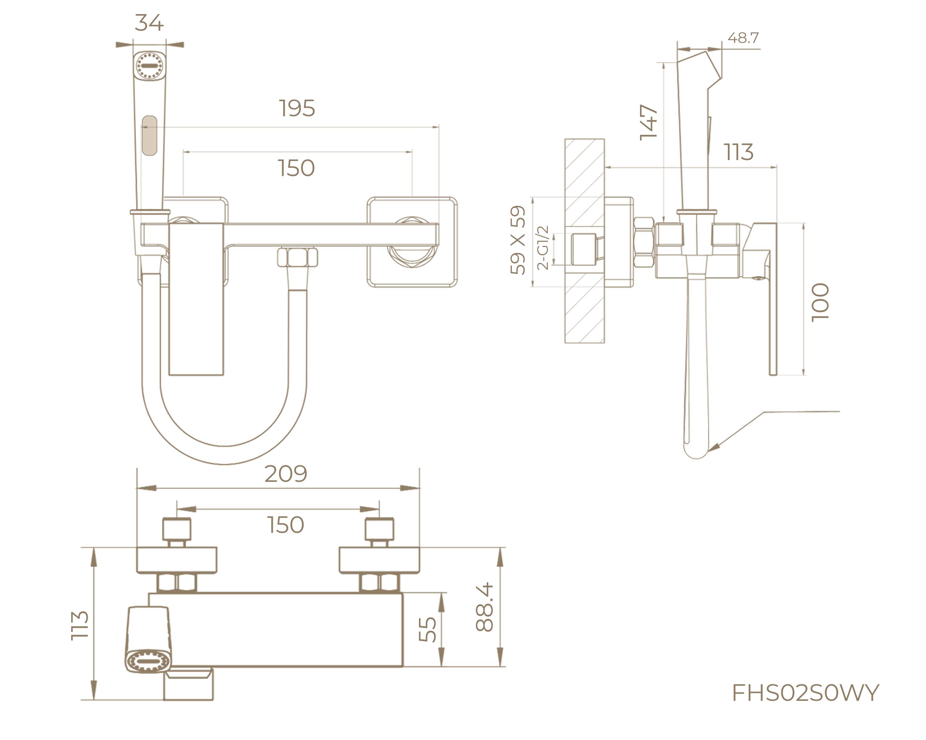 Смеситель с гигиеническим душем FHS02S0WY