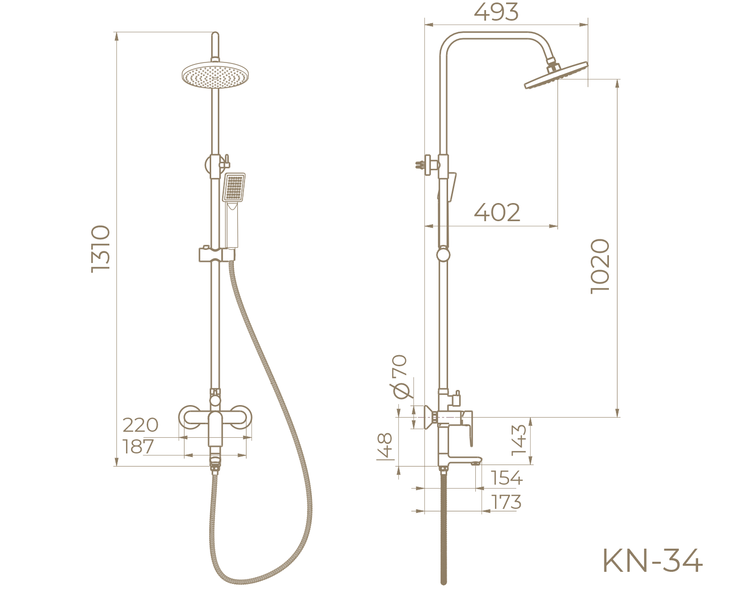 Душевая система с верхним тропическим душем KN-34
