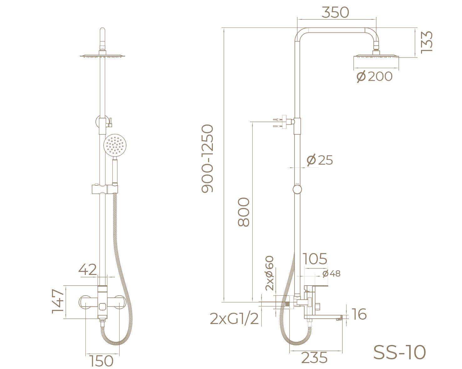 Душевая система с верхним тропическим душем SS-10