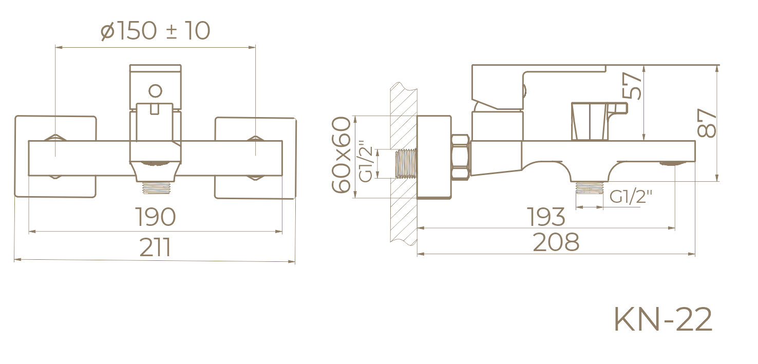 Смеситель для ванны с душем KN-22/BL