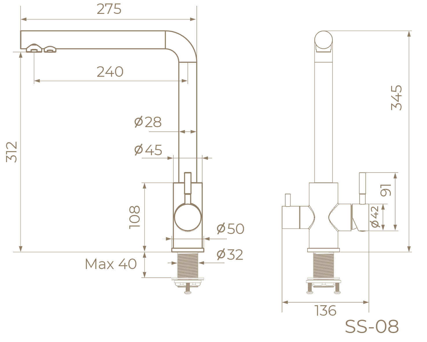 Смеситель для кухни с каналом для питьевой воды SS-08