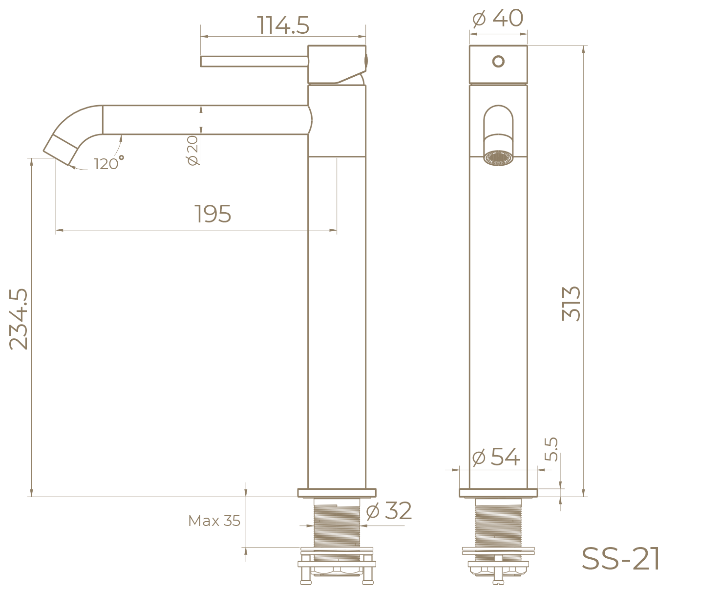 Смеситель для накладной раковины SS-21/RB