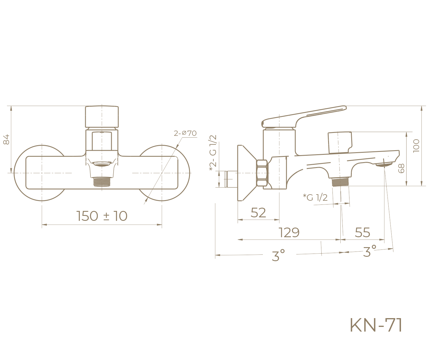 Смеситель для ванны с душем KN-71/BL