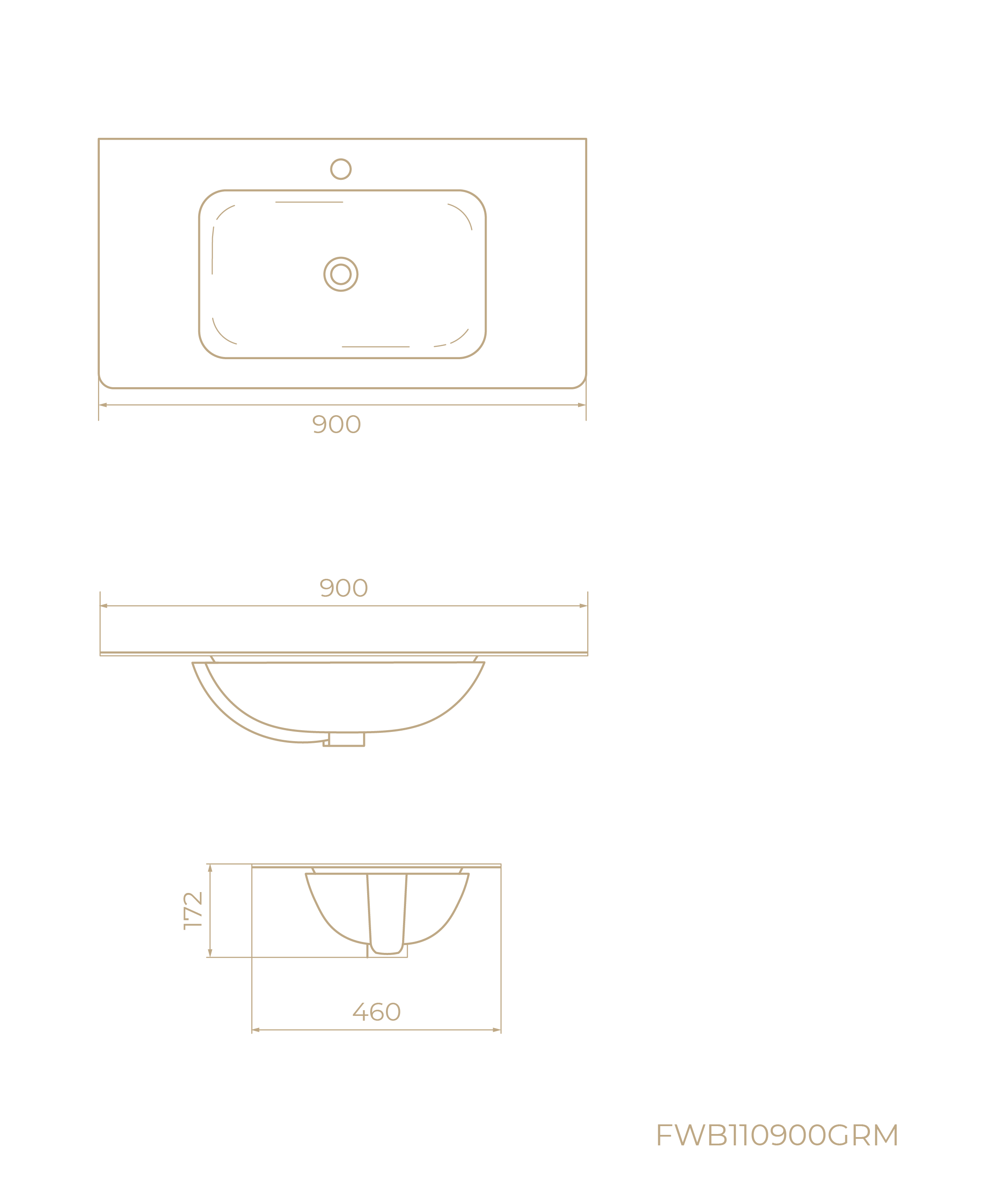 FWB110900GRM, Grace, 90 см, встраиваемая, искуственный камень, Графит матовый