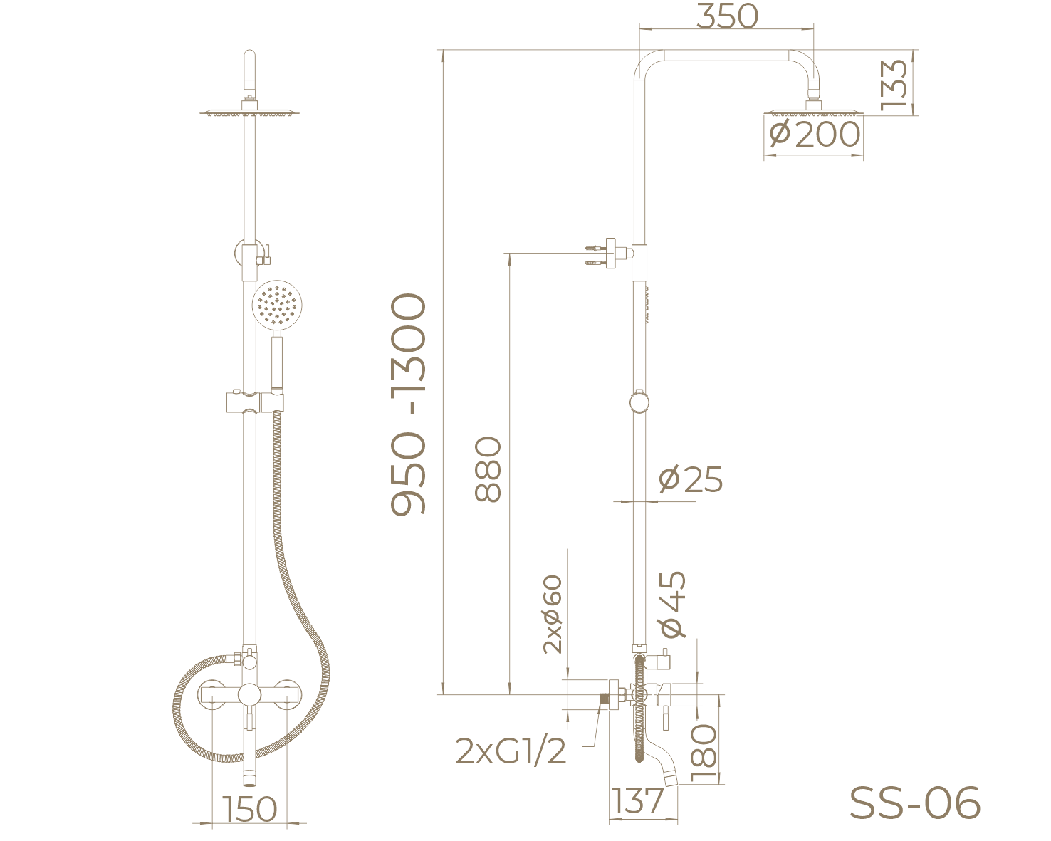 Душевая система с верхним тропическим душем SS-06/2