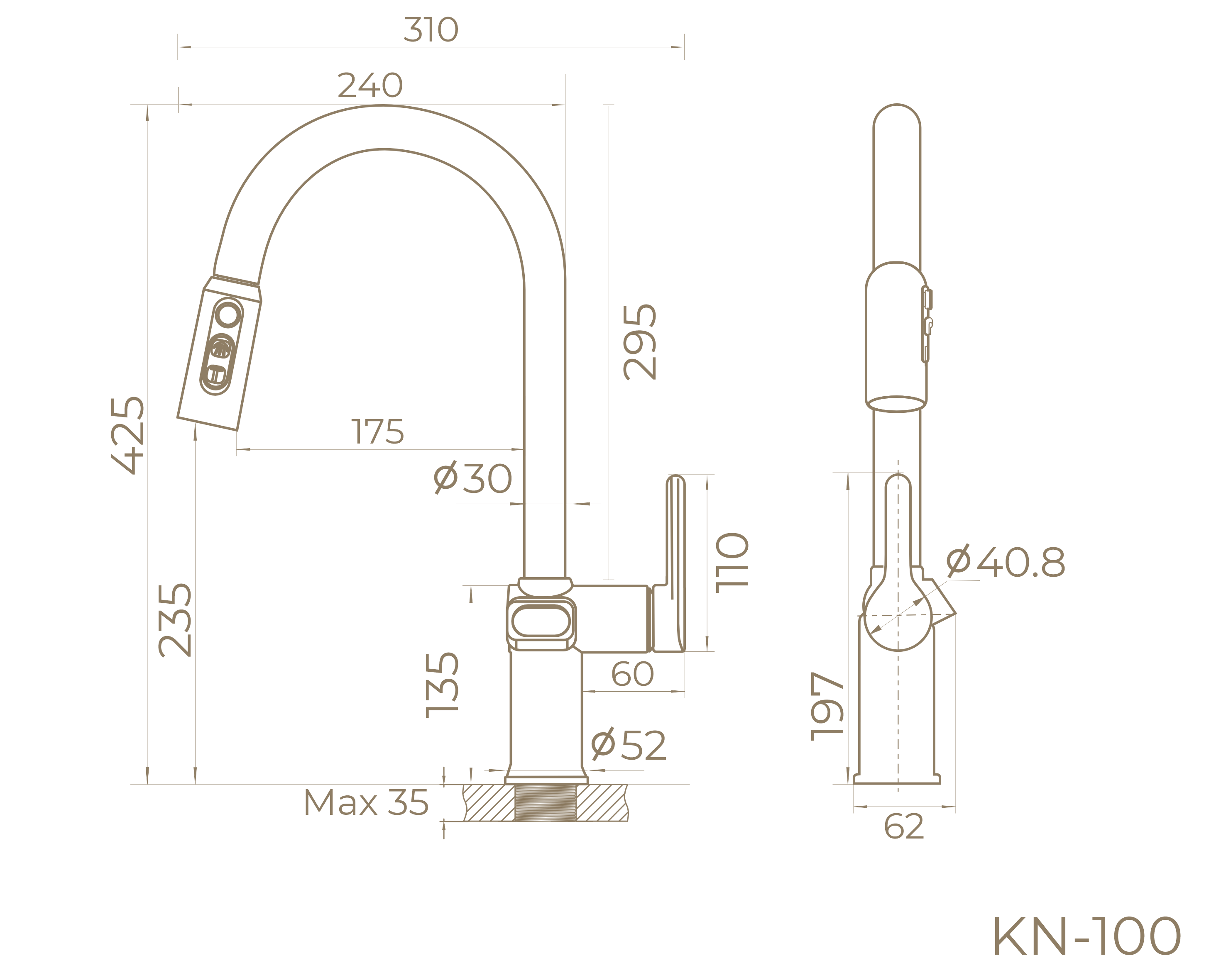 Смеситель для кухни с индикатором температуры KN-100/RB