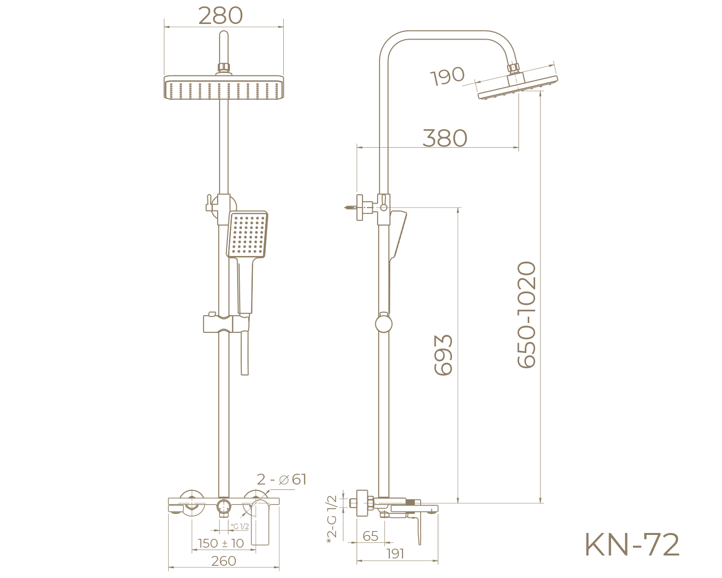 Комплект душевой KNOTLOR Душевая система с верхним тропическим душем KN-72
